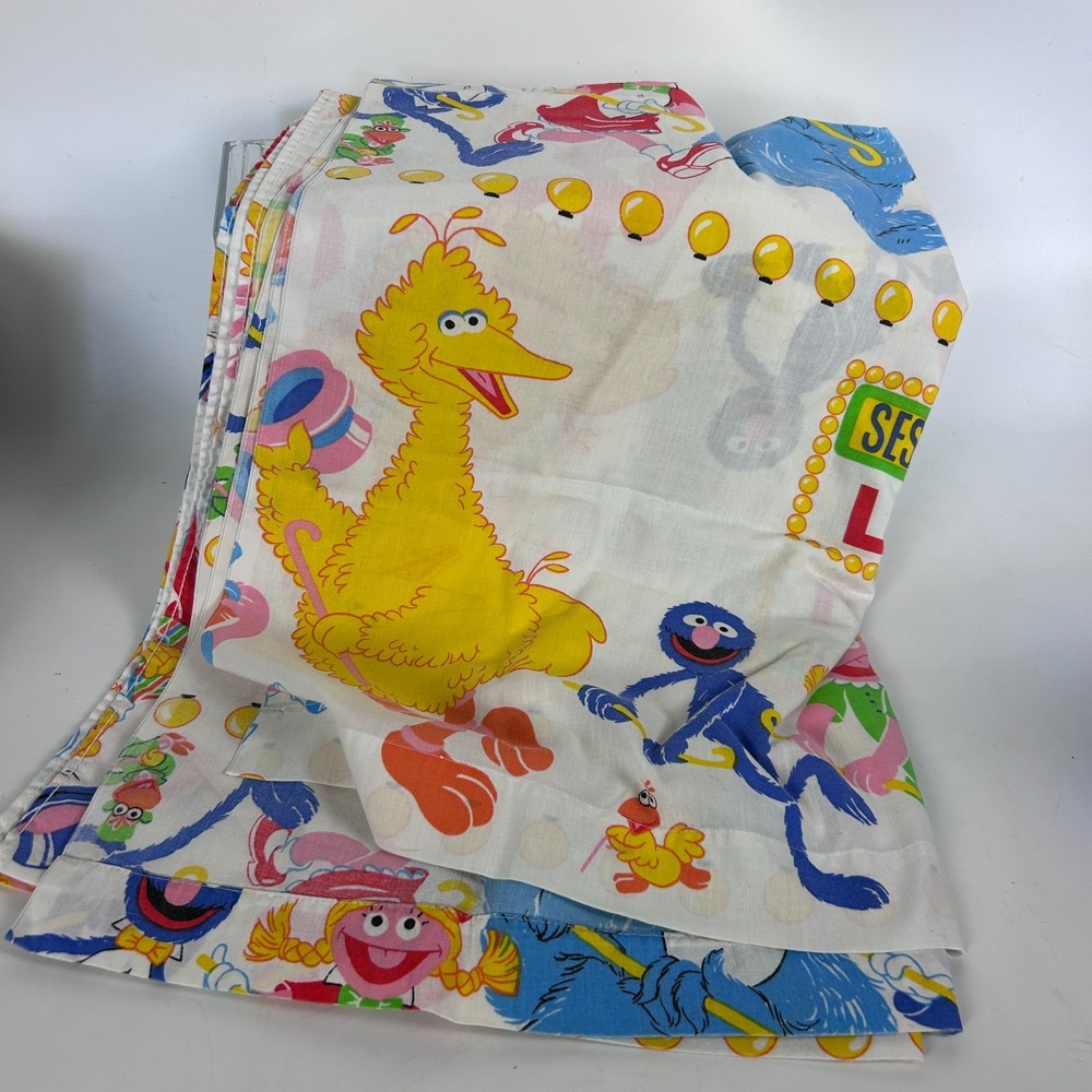 Vintage Sesame Street Live Twin Flat Sheet Dancing 80's Elmo Big Bird JC Penney